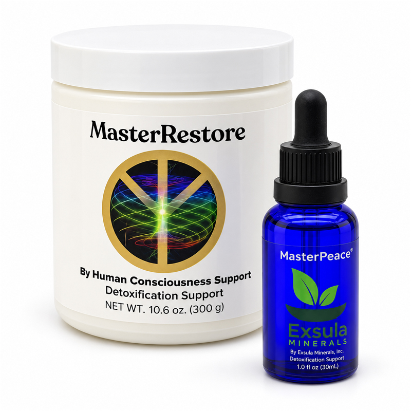 MasterRestore powder and MasterPeace mineral drops for detoxification support.